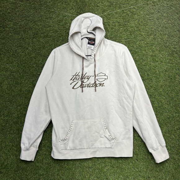 Harley-Davidson Tops - Harley Davidson Hoodie Womens Large Pullover  Sweatshirt White Embroidered Y2K